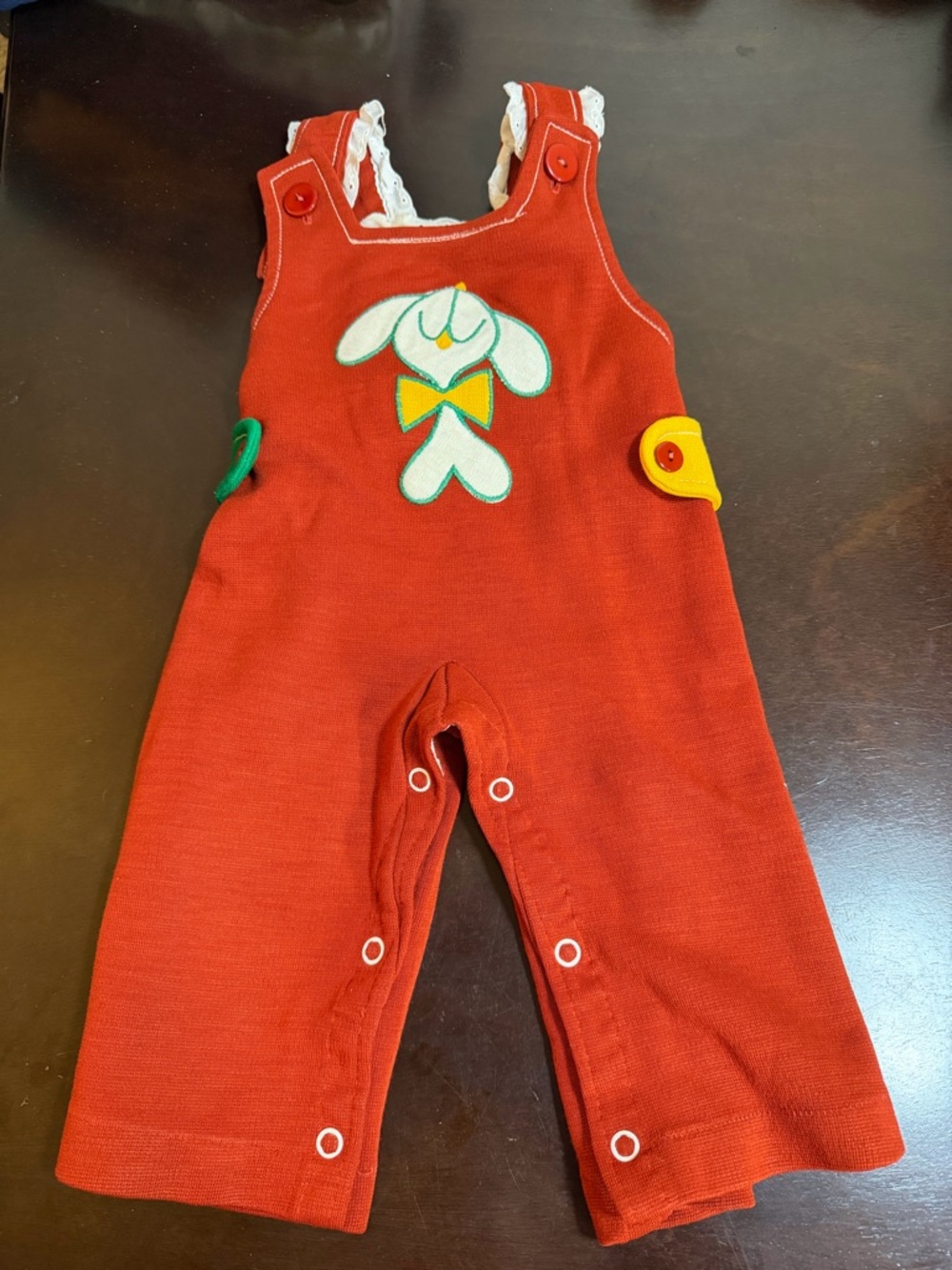 Vintage Style Baby Red Bunny Overalls Romper